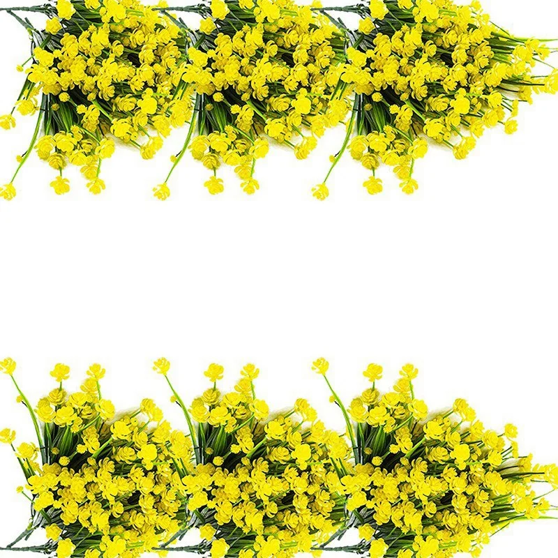 

40 пучков искусственных цветов для наружного украшения, наружные пластиковые зеленые кустарники и украшение сада (желтый)
