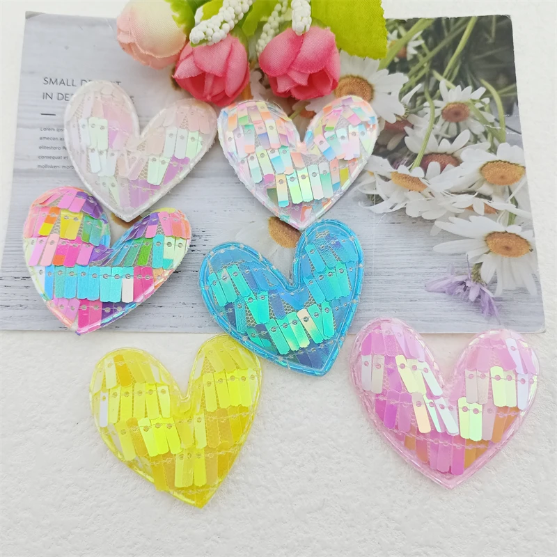 

30Pcs/LOT 4.5*4.8CM Shiny Sequin Heart Padded Cloth Fabric Patches for Clothes Hats Hairpin Ornament Accessories DIY Craft