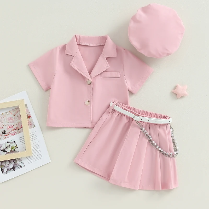 

Модная детская одежда, наряды для девочек, рубашка с коротким рукавом и плиссированный костюм, юбка, милый комплект с шапкой, летняя детская одежда