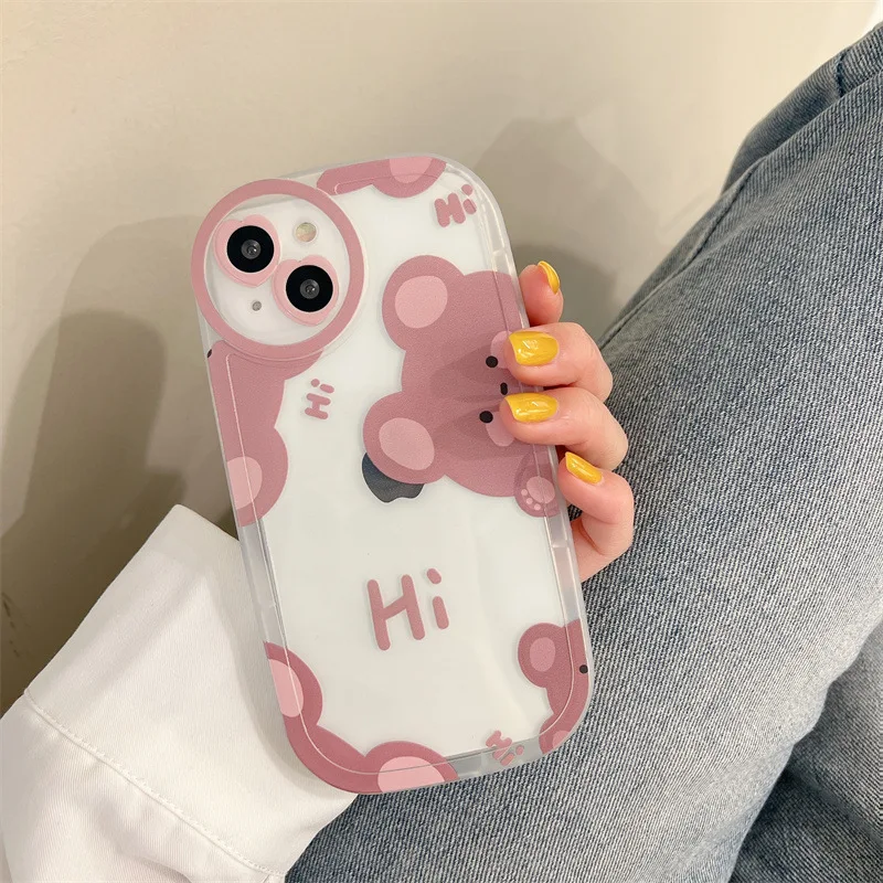 

Luxury Retro Hi bear kawaii transparent Phone Case For iPhone 13 12 11 Pro Max Xr Xs Max X 7 8 Plus case Cute Cartoon Soft cover