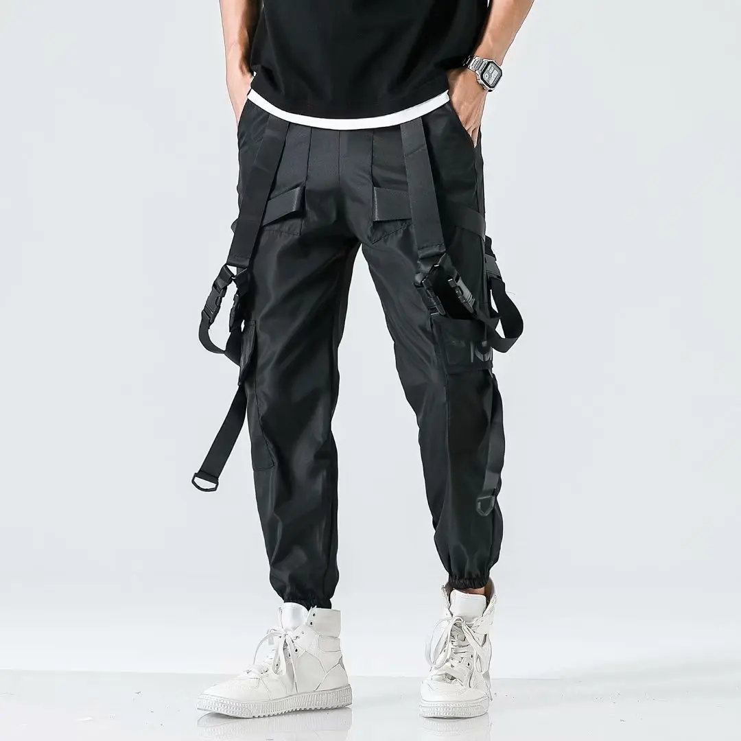 

Штаны Techwear мужские с лентами, модные джоггеры, стильная уличная одежда в стиле панк, японские брюки-карго в стиле Харадзюку