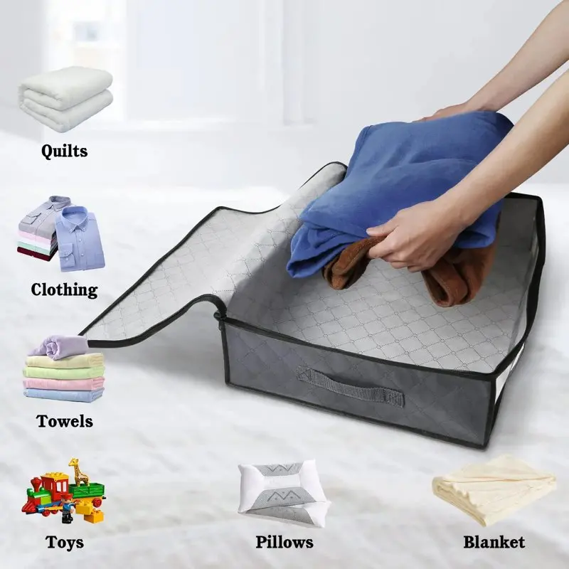 Underbed Clothes Storage Bags, 4 Pack 45L Underbed Storage Bag with Reinforced Handles, Large Capacity Breathable Non-woven Unde