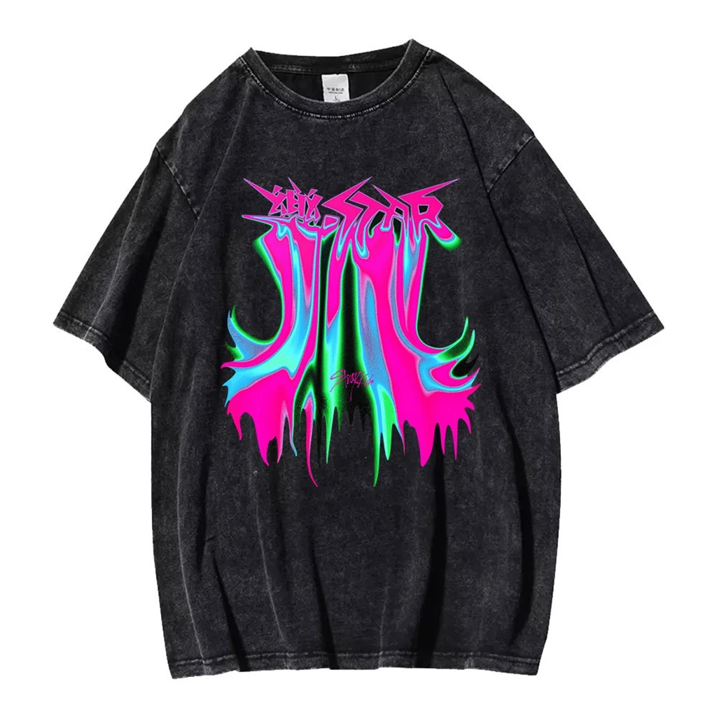 

Kpop Stray Kids Rock Star Round Neck Short Sleeve Cotton T Retro Fashion Couple High Street Washed Quality Shirt