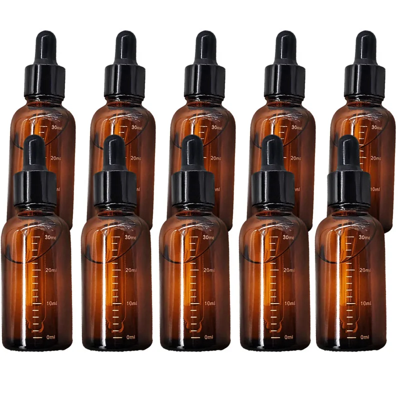 10pcs Dropper Bottles with Scale 5ml-50ml Reagent Drop Amber Glass Aromatherapy Liquid Pipette Bottle Refillable Bottles Travel