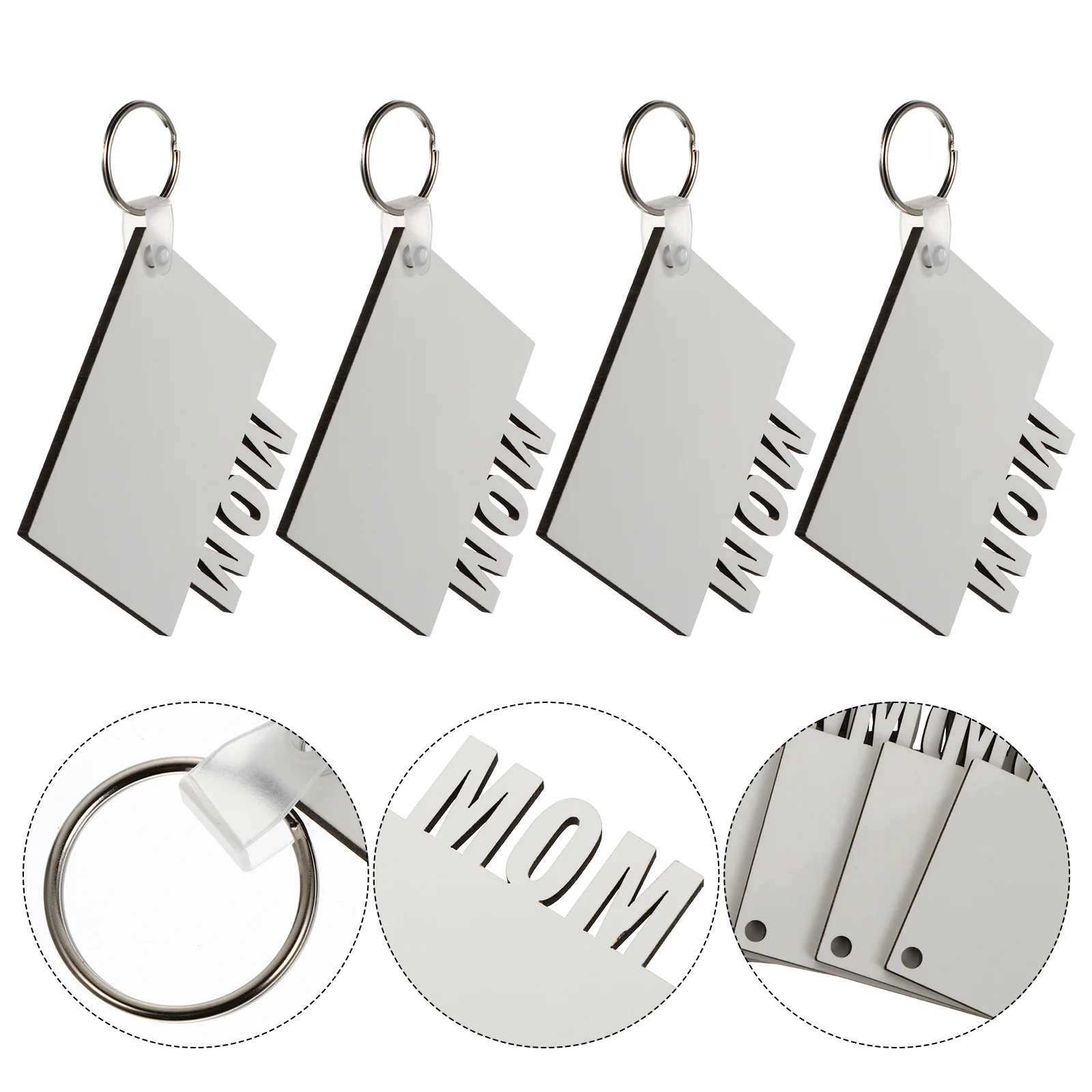 

8 Pcs Dye Picture Pendants Wallet Blank Car Heat Transfer Ring MDF Keyring Mother