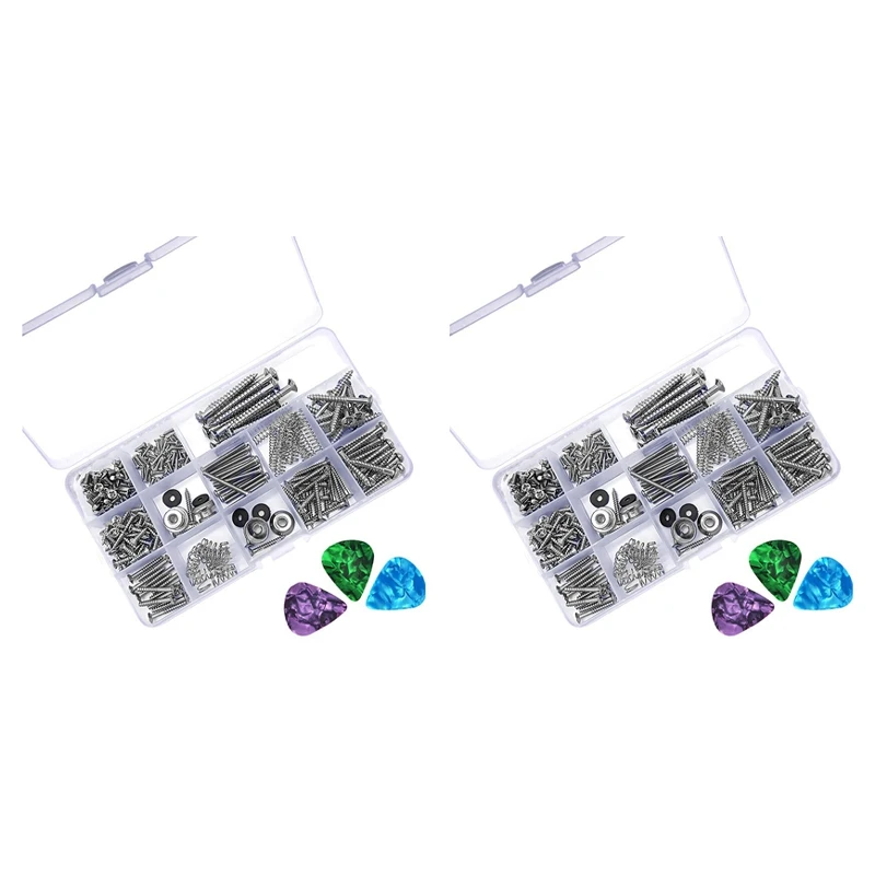 

2 Set Electric Guitar Screw Kit Sorting Box For Electric Guitar Bridges Pickups 6 Pieces Of Random Color Guitar Picks