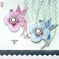 korean flower embroidered pin phoenix bird brooches badges pin pearl brooches jewelry clothing accessories for girls