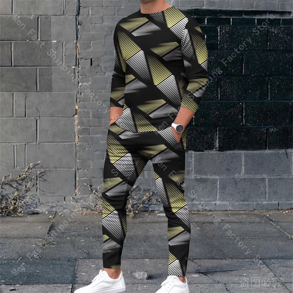 Men's Tracksuits T Shirt Pants 2 Piece Sets Sweatshirt Sweatpants Suits Male Oversized T-shirts Outfits Print Men's Clothing