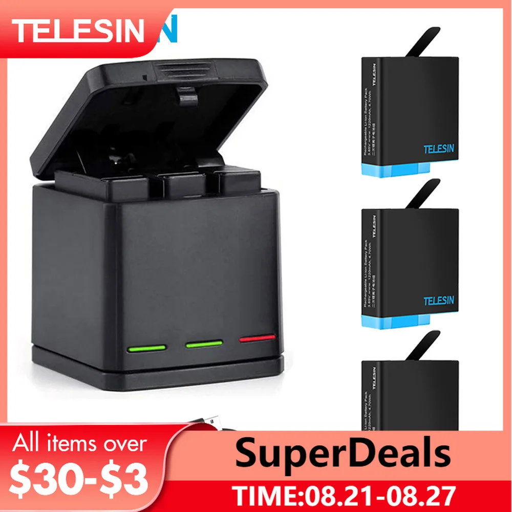 2 шт./упаковка, зарядное устройство для GoPro Hero 5 6 7 8, 1220 мАч