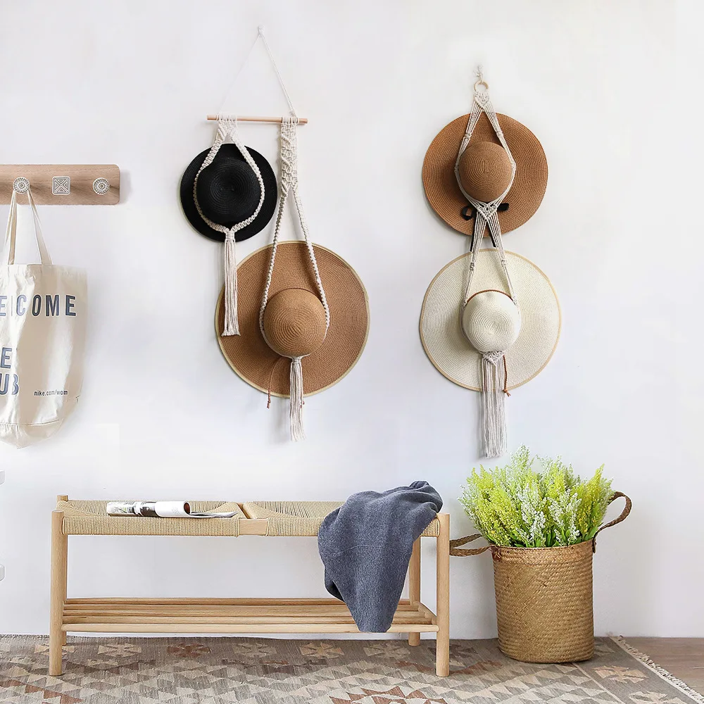 

Creative Hand-woven Tapestry Decoration Hanging Hat Storage Rack Hat rRack Cotton Rope Wall Tapestry