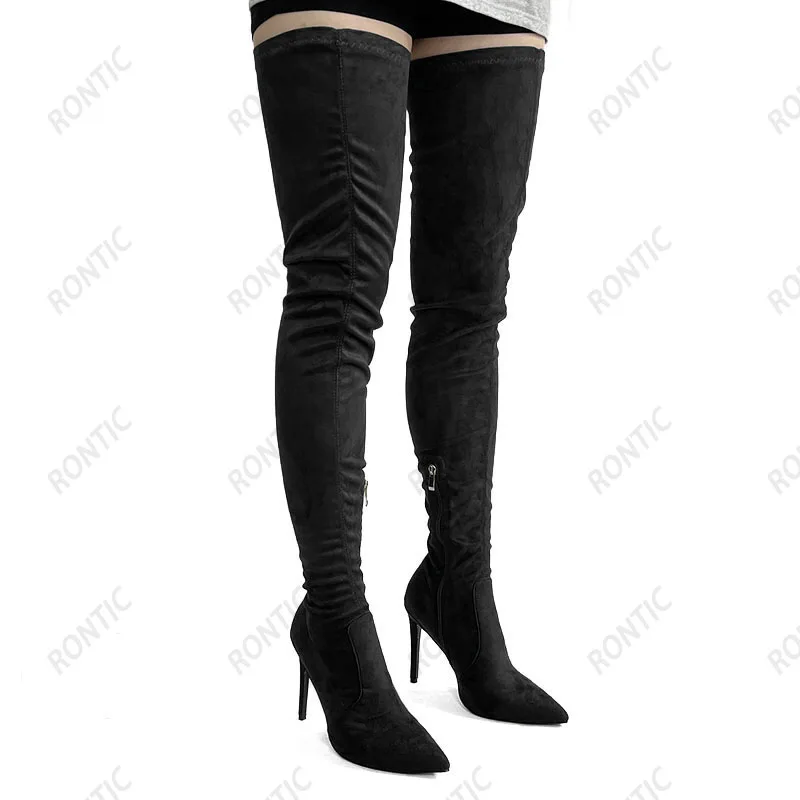 Женские длинные ботинки Rontic из искусственной замши с боковой молнией на шпильке