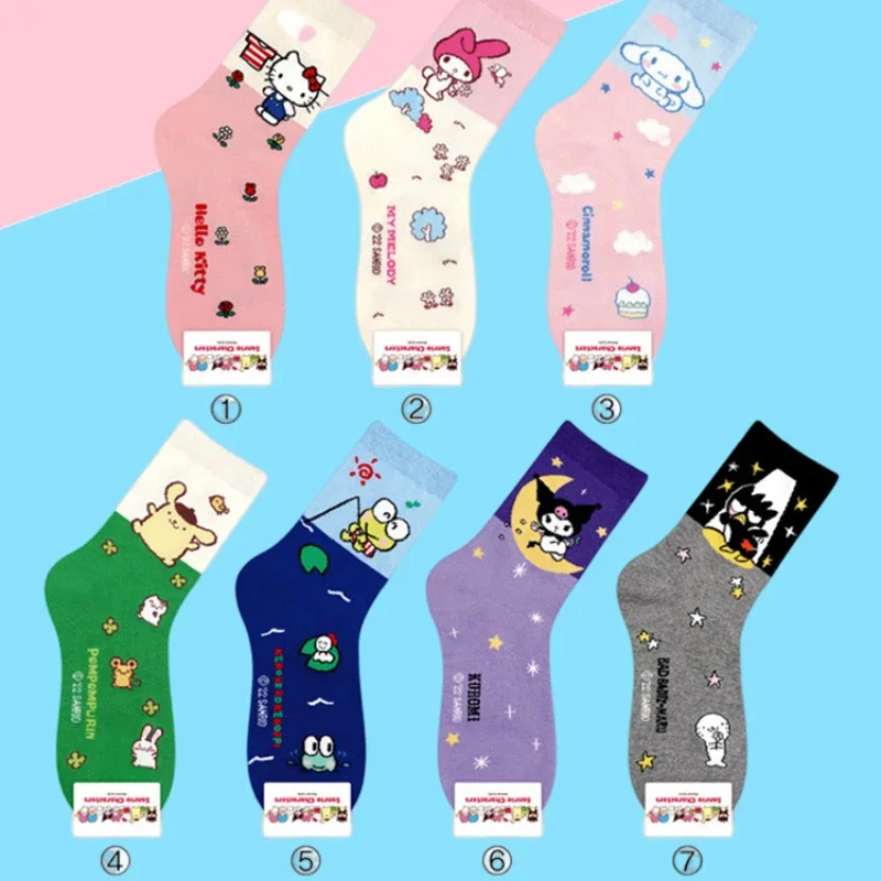 

Hello Kitty Stockings Sanrio Anime Girl Kuromi Plaid Socks Cute Child Cotton Socks Kawaii My Melody Medium Sokken Christmas Gift