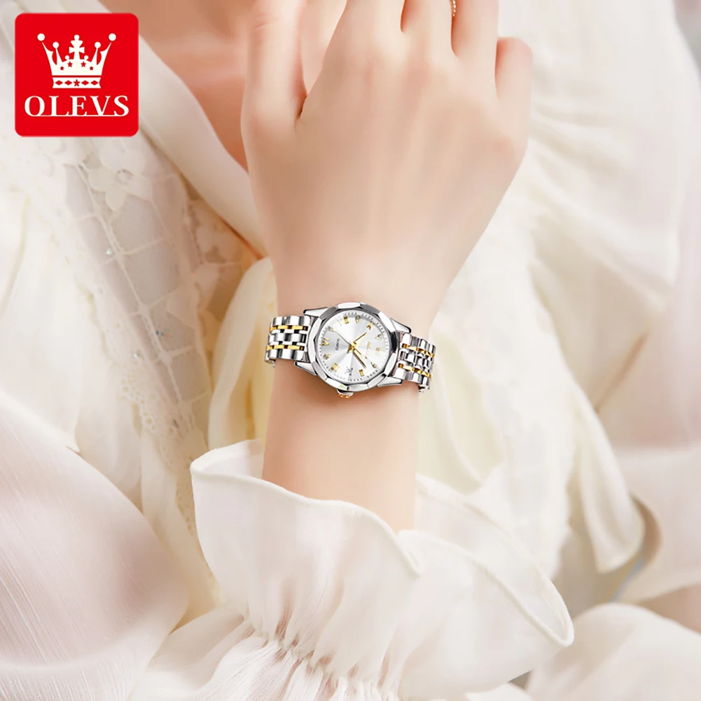

OLEVS Top Brand Ladies Watch Elegant Original Quartz Ladies Watch Diamond Mirror Stainless Steel Waterproof Luminous Brand New