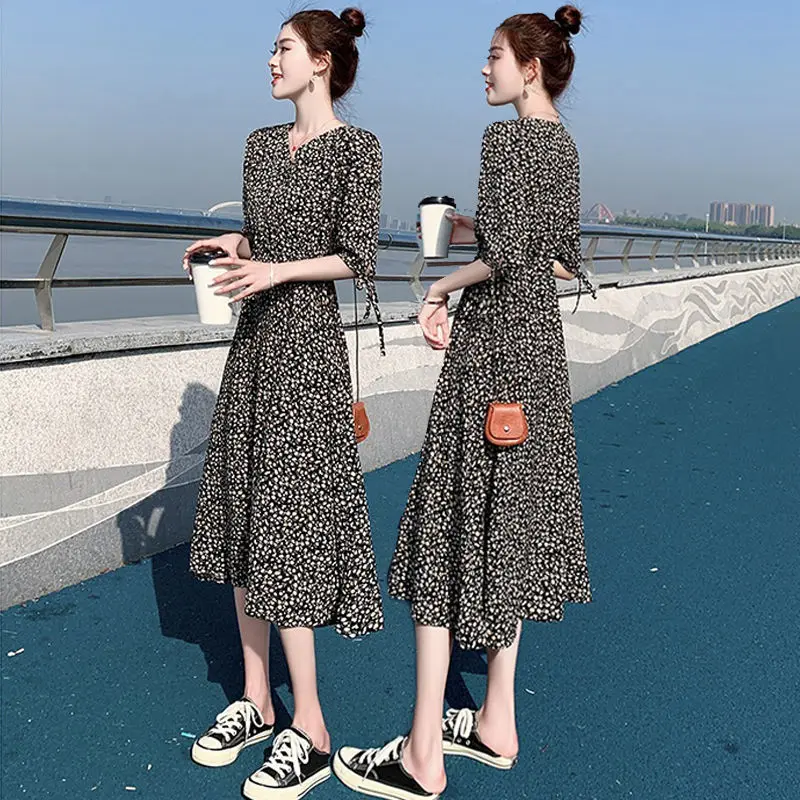 

Floral Dress Fairy Clothes Fashion Dresses For Women 2022 Summer Dress Sweet A-Line Holiday Beach Dress Vestidos Midi Mujer Chic