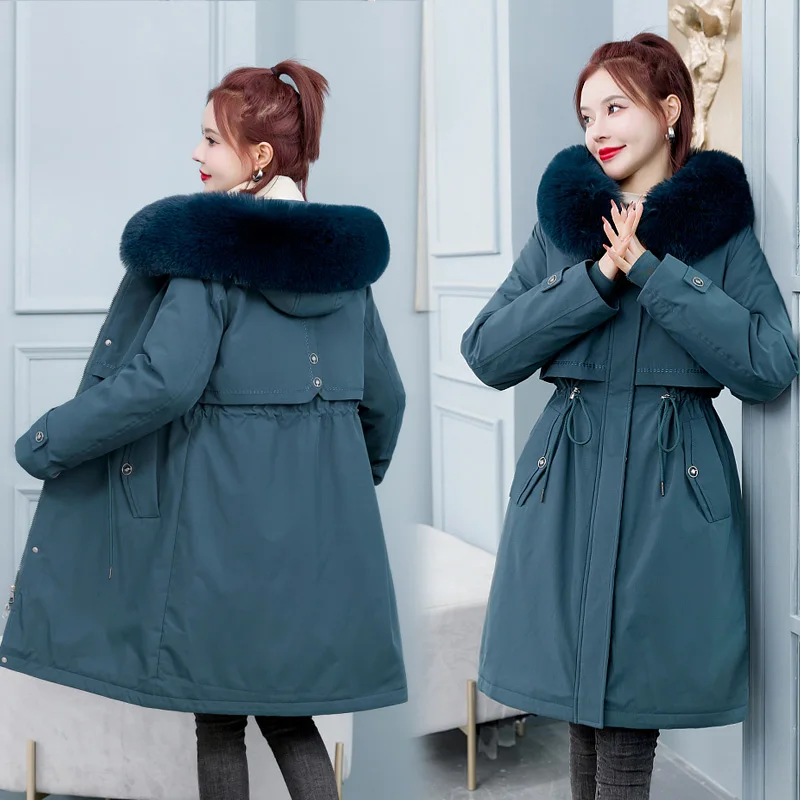 2022 New Women's Warm Removable inner Long Parka Winter Jacket Clothing Fur Collar Hooded Outwear
