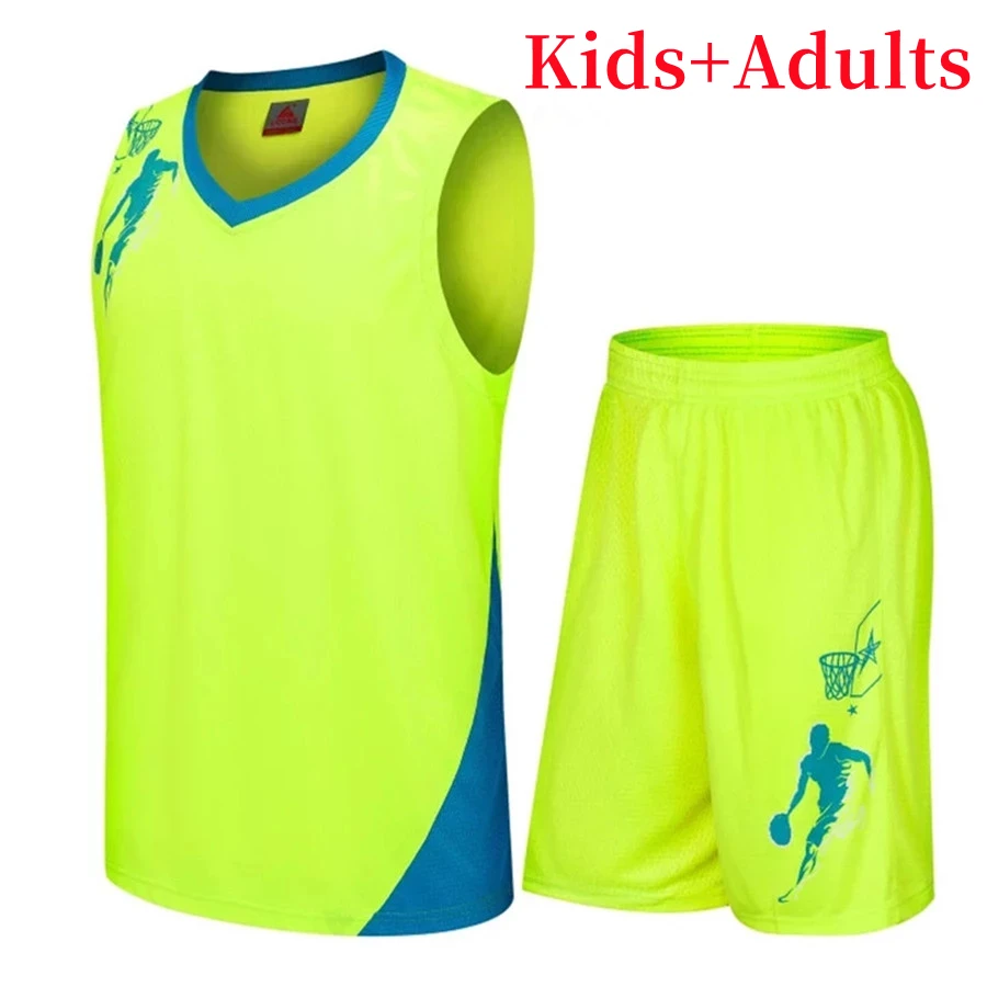 

Kids Adults Basketball Jersey Sets Uniforms Kits Parent Child Wear Sports Clothing Breathable Training Basketball Jerseys Shorts