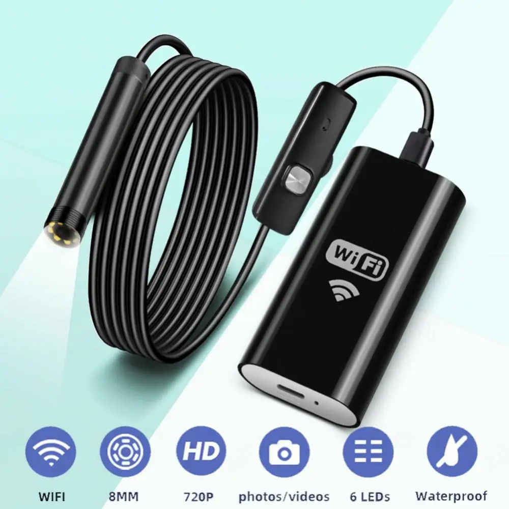 

720P WiFi Endoscope Camera 8MM USB IP67 Waterproof 6 LEDS Borescope Inspection For Iphone&Android Smartphone 1M/3.5M/5M/10M