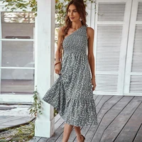summer sexy printed women dress sleeveless slim floral mini dress one shoulder solid color 2021 fashion elegant beach dress