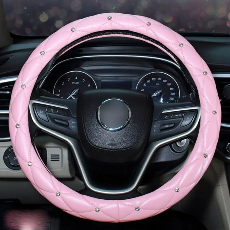 

15Inch Steering Wheel Cover 38cm Decor Non-Slip Parts W/ Rhinestone Bling