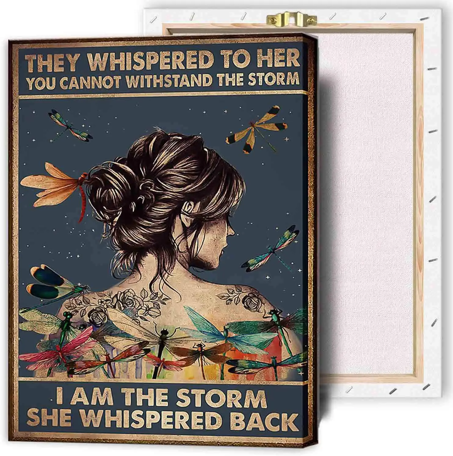 

Inspirational Quote I Am The Storm Wall Art Framed Canvas Print 12x18 Whispered to Her You Cannot Withstand The Storm Back