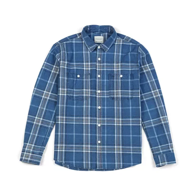 

New2022 2022 Spring New Indigo Plaid Shirts Men 100% Cotton Denim Check Shirt Plus Size Brand Clothing SK130060