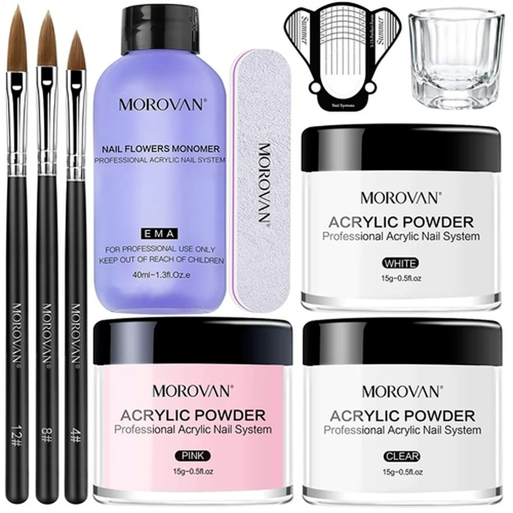 

MOROVAN Nails Acrylic Powder Nail Supplies for Professionals Manicure Set Liquid Monomer Brush Kit DIY Nail Art Extension Powder