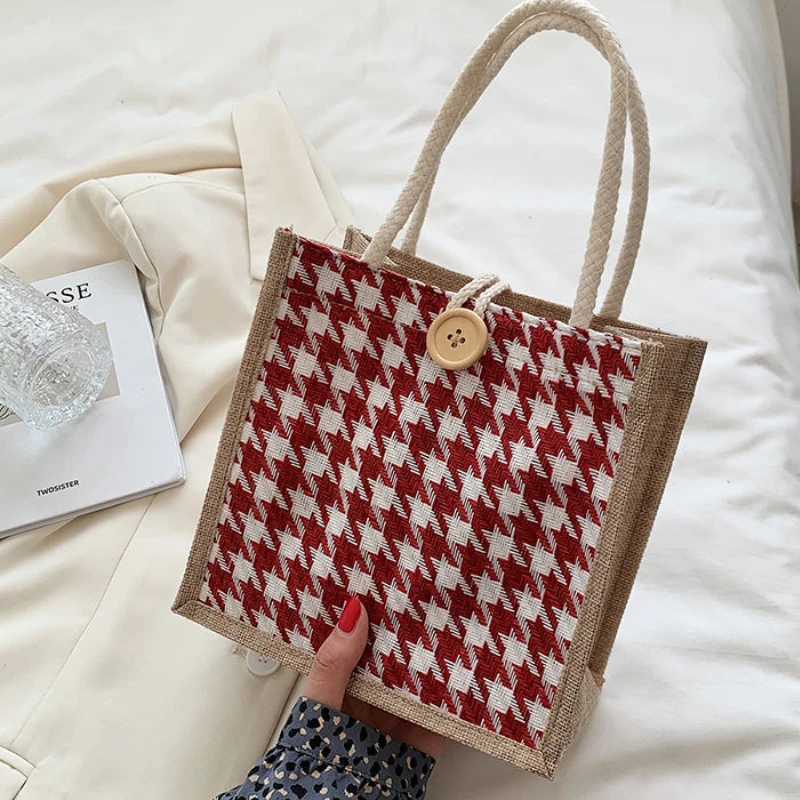 Outdoor Girl Tote Canvas Bag Women Shopping Bag Toiletries Organizer Linen with Buttons Female Storage Make Up Cases Purse