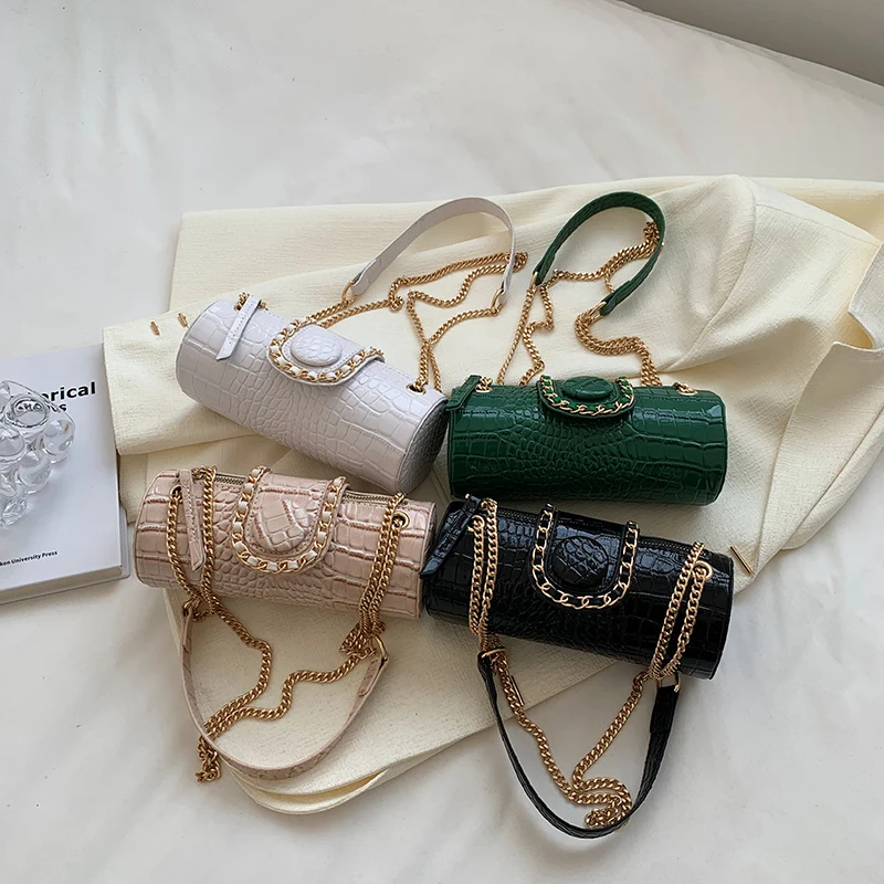 Small Chain Barrel Shaped PU Leather Bags for Women 2023 Fashion New Women's Luxury Designer Handbag Shoulder Crossbody Bags