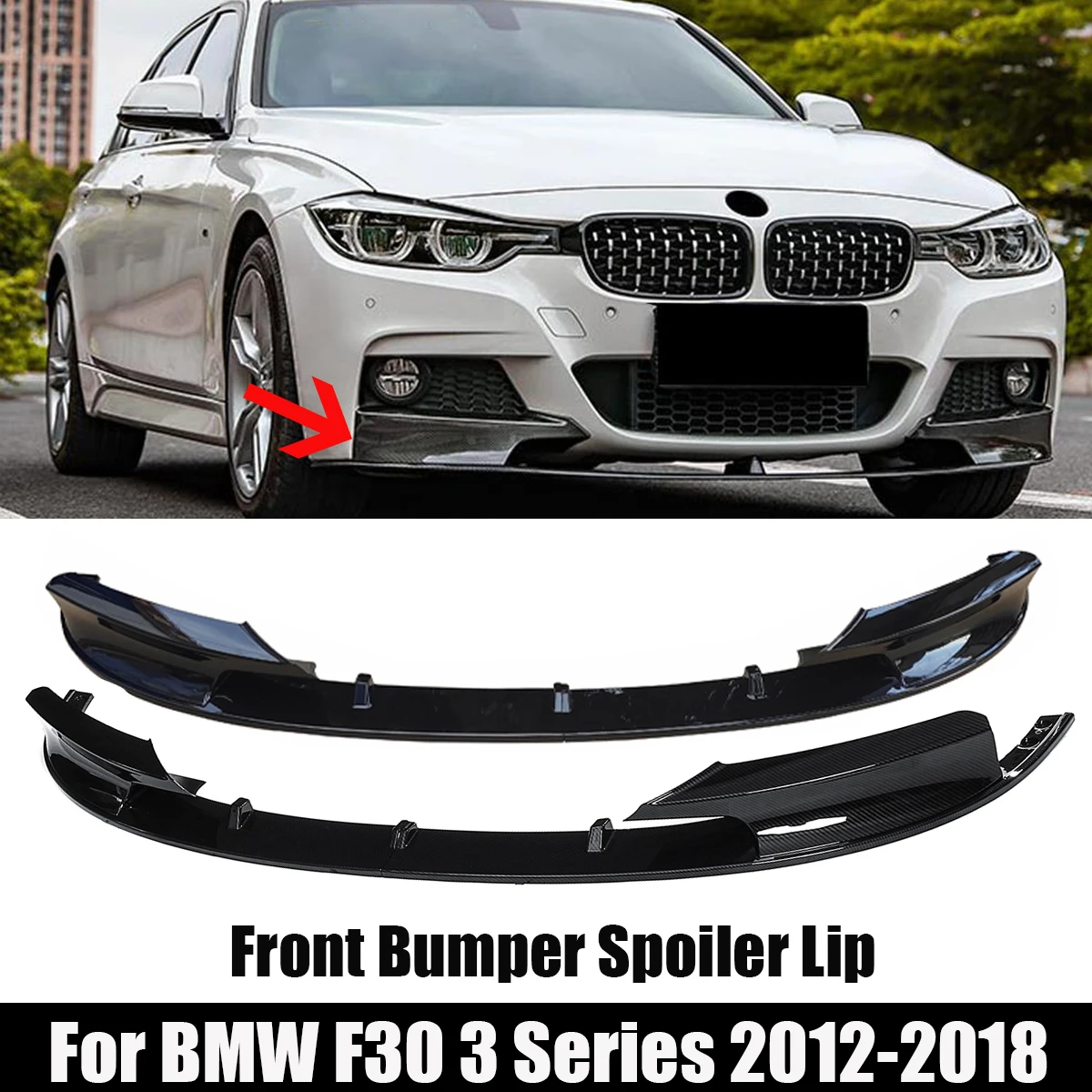 

New 2Pcs Car Front Lip Chin Bumper Body Kits Aprons For BMW F30 3 Series 2012-2018 M Style Front Bumper Spoiler Lip Splitter