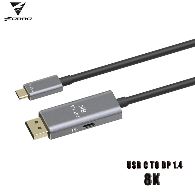 

Кабель USB C для порта дисплея 1,4, кабель 8K со стандартом Φ PD 8K @ 60Hz 4K @ 144Hz Thunderbolt 3 Type-C к DP 1,4 для порта дисплея, ноутбука Mac Pro