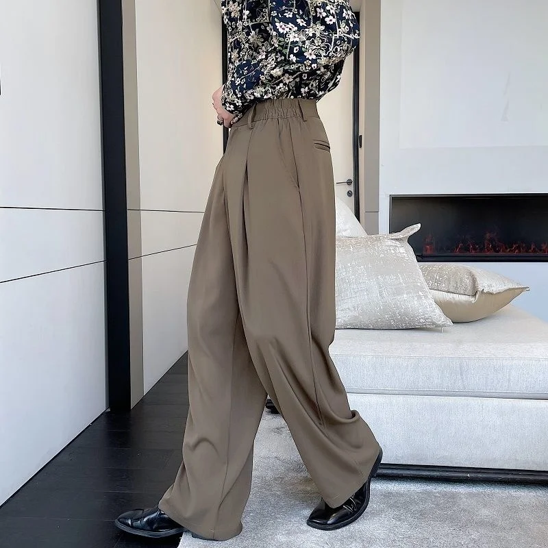 

Autumn Personality Suit Pants Korean Streetwear Fahshion Simple Trend Wide Leg Floor Dragging Black Brown Trousers 2Y9753