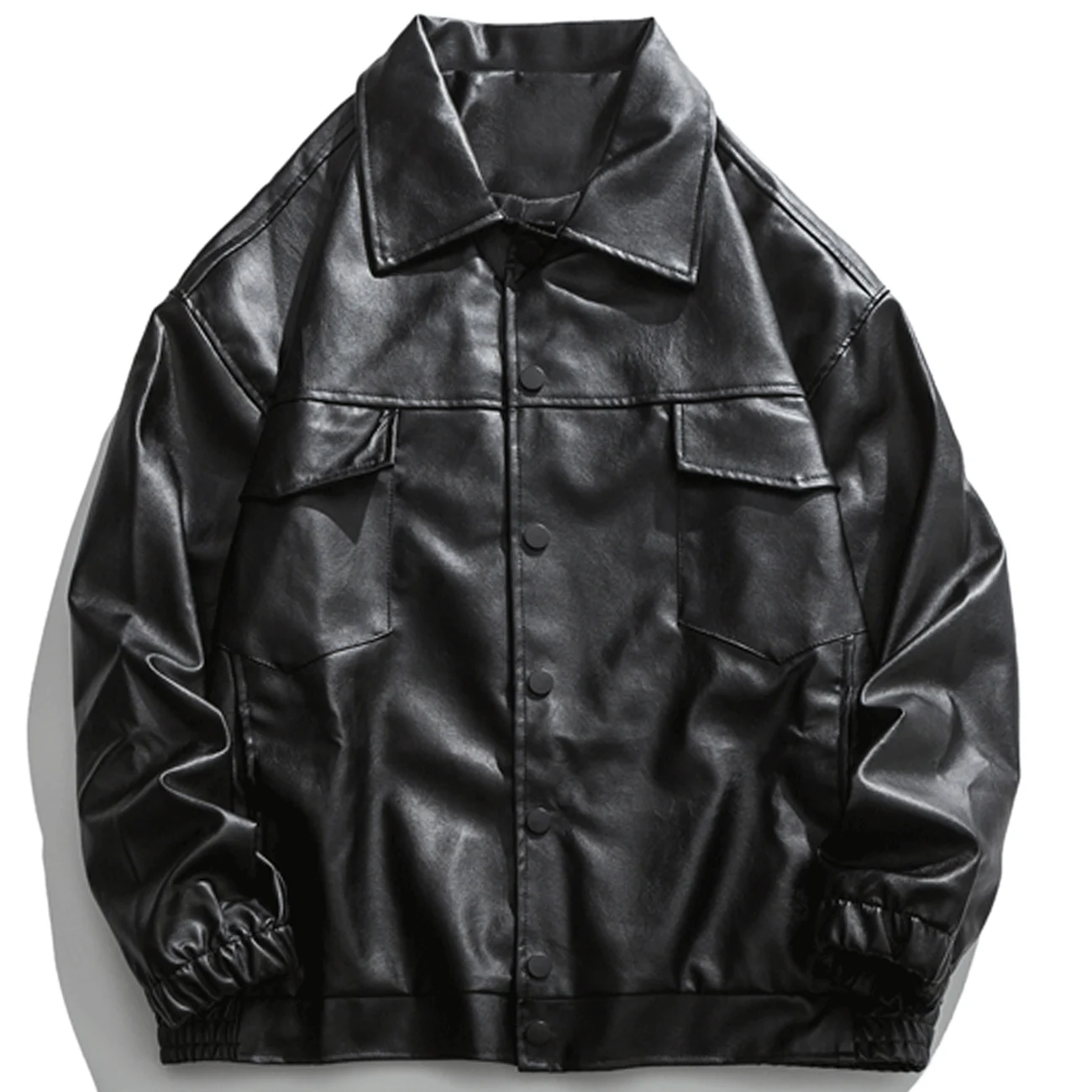 

Autumn Solid Color PU Leather Jacket Men High Street Faux Leather Baseball Jacket Coat Black Motorcycle Outwear Streetwear