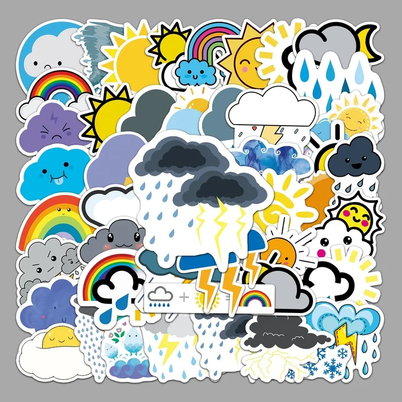 

50/PCS Weather Cartoon Smiley Cartoon Sticker Graffiti Laptop Guitar Motorcycle Skateboard Luggage Waterproof Decal Toy