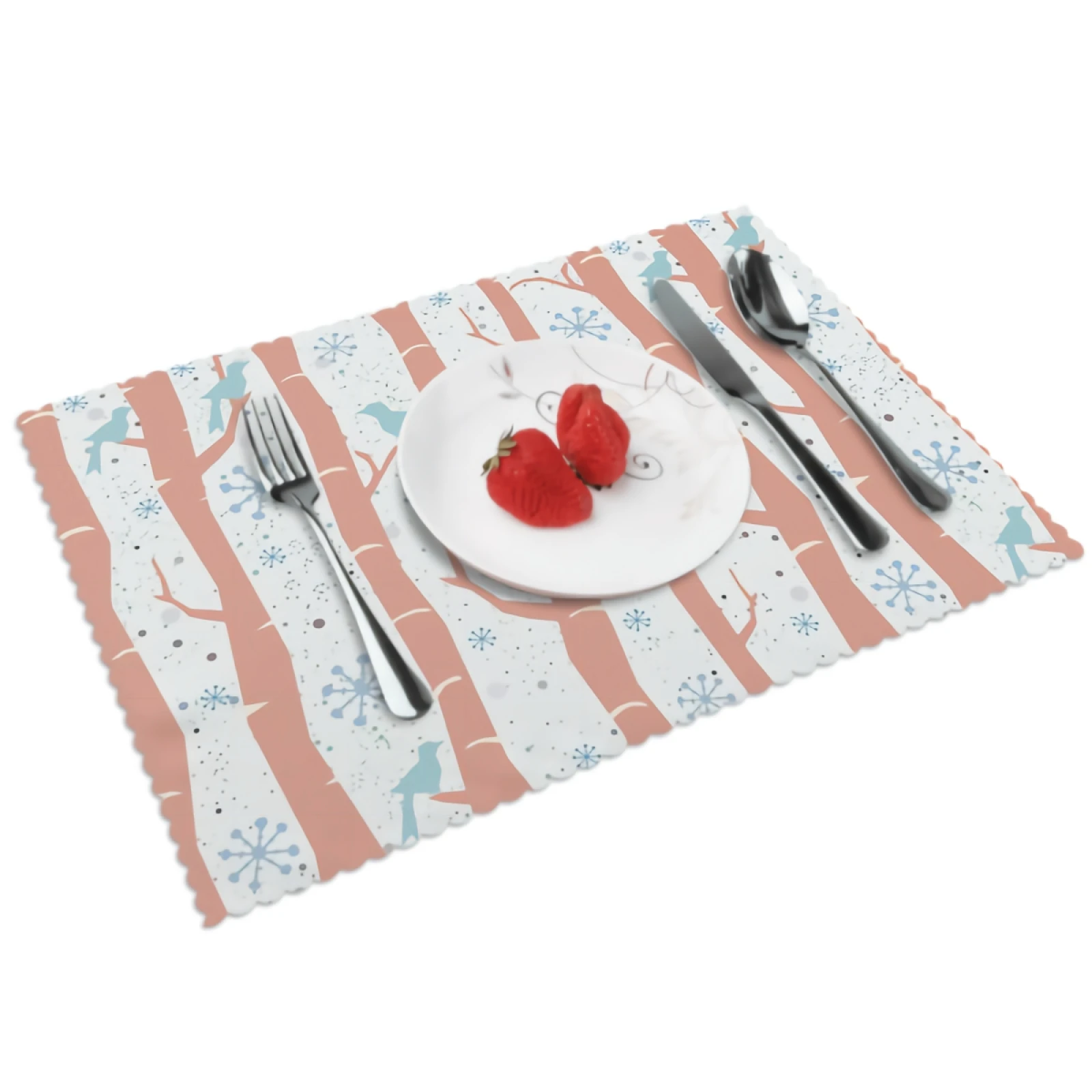 

Birds And Snowflakes Placemats for Dining Table Set of 4 Winter BirdDecor Rectangular Heat Resistant Washable Place Mat B