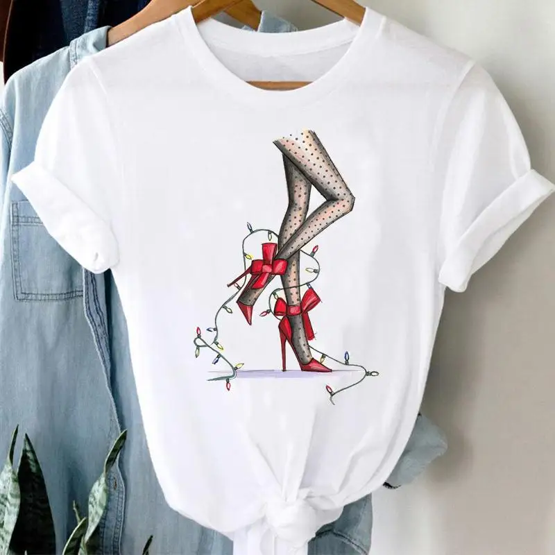 

Модная трендовая стильная женская футболка в стиле 90-х с новогодним рождественским принтом, трендовая футболка, дорожная футболка, топ, фут...