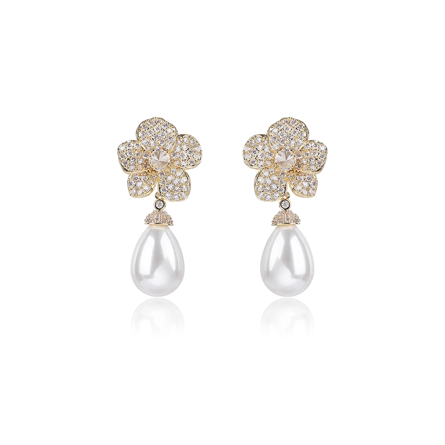 

Cubic Zircon Drop Flower Earrings for Wedding, Pearl Earring for Bride, Women's Jewelry Accessories CE11787