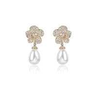 cubic zircon drop flower earrings for wedding pearl earring for bride womens jewelry accessories ce11787