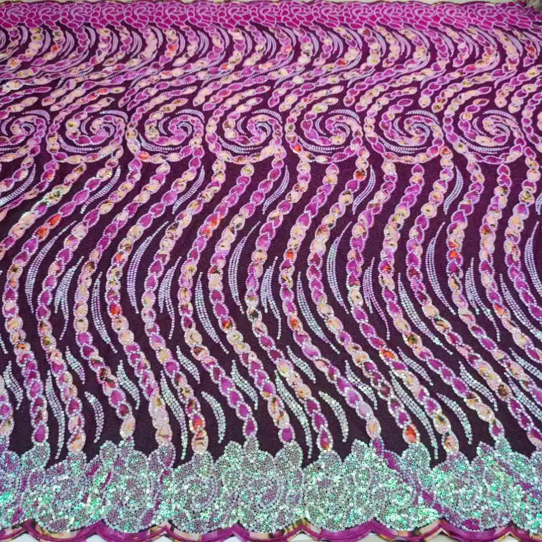 2024 Высококачественная африканская розовая 3D кружевная ткань с блестками 5 ярдов