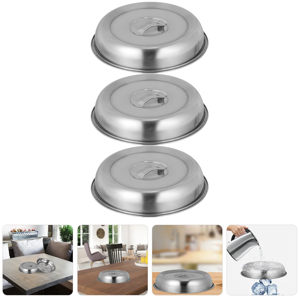 

3 Pcs Universal Lid Food Dome Kitchen Protecting Cover Frying Pan Stainless Steel Steak Covers Protective