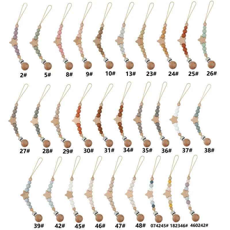 

DIY Anti-drop Chain Silicone Beads Wooden Pacifier Clips Infant Nipple Holder 40JC