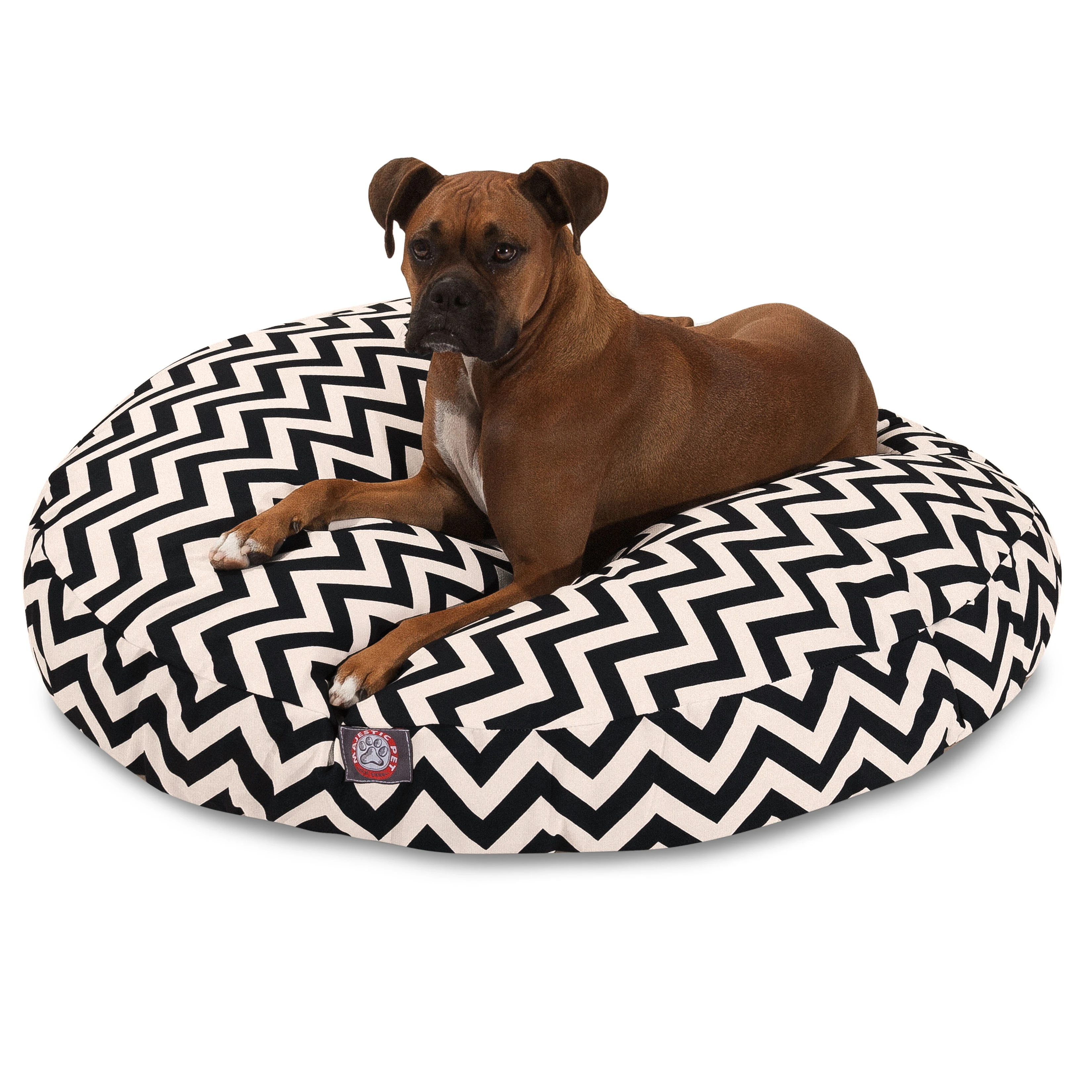 

HMTX | Chevron Round Pet Bed For Dogs, Removable Cover, Black, Large