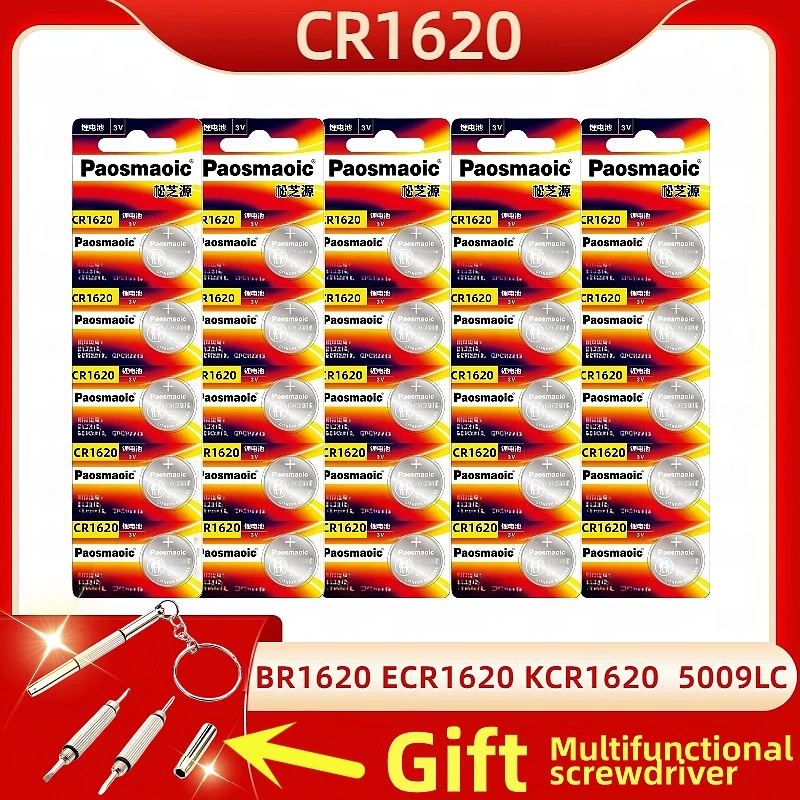 

5-100pcs CR1620 3V Lithium Battery 1620 LM1620 BR1620 ECR1620 5009LC For Watch Car Remote Control Calculator +screwdriver