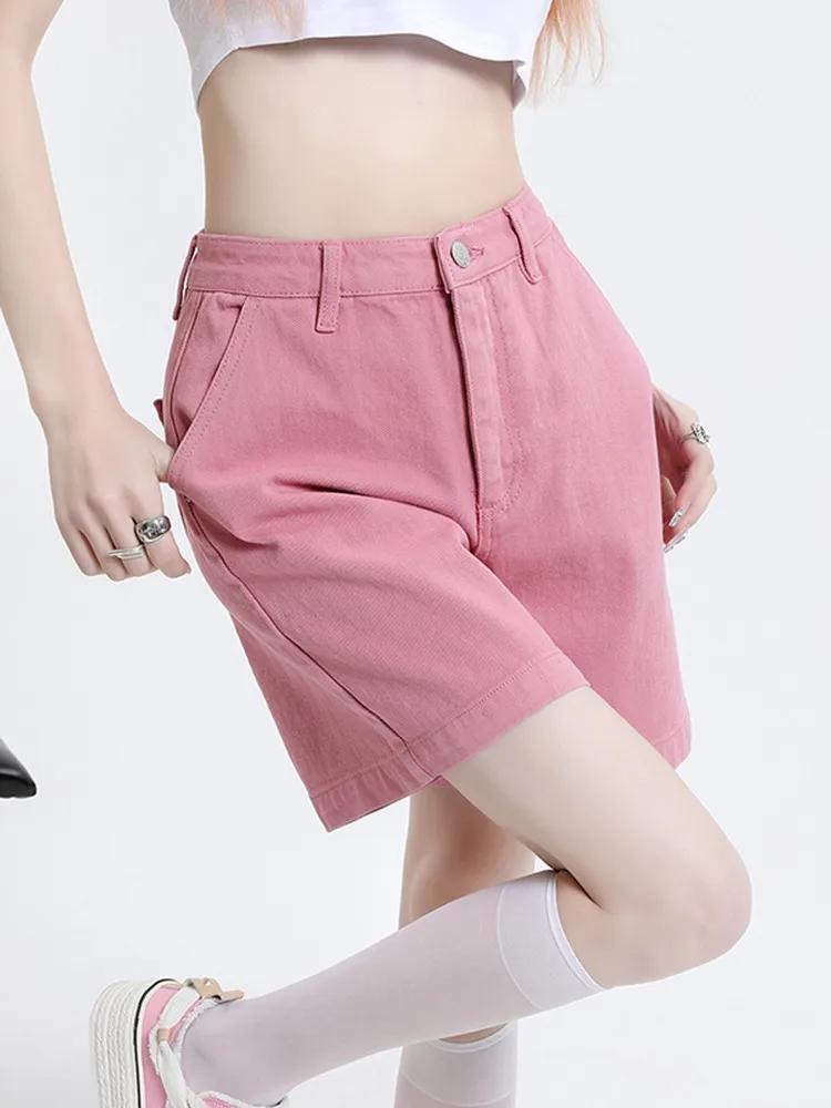 GUUZYUVIZ Loose Shorts Female Casual High Waist Solid Straight Streetwear Jean Shorts Ladies Summer Wide Leg Denim Short Pants