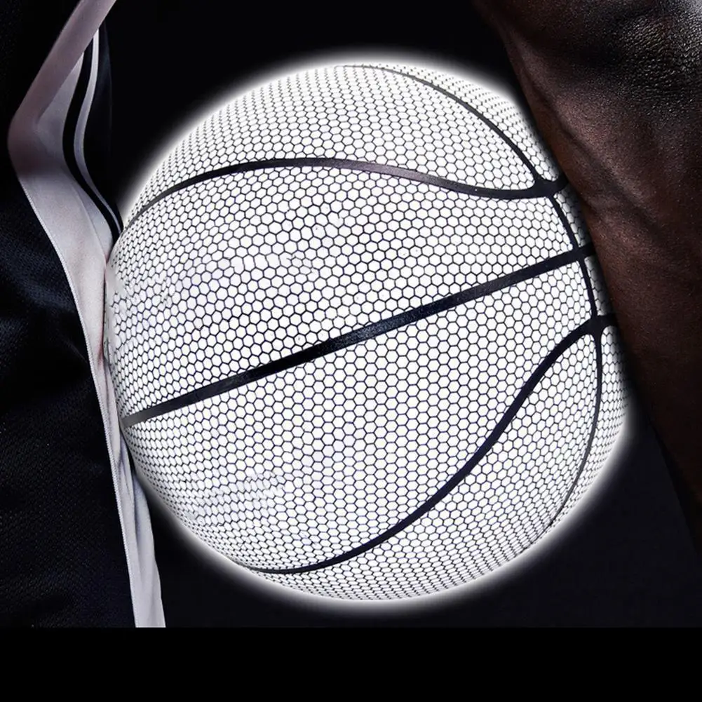 

Luminous Basketball Ball Holographic Reflective Lighted Sports Wear-resistant Basketball Flash Colorful/white Ball Glowing C8d8