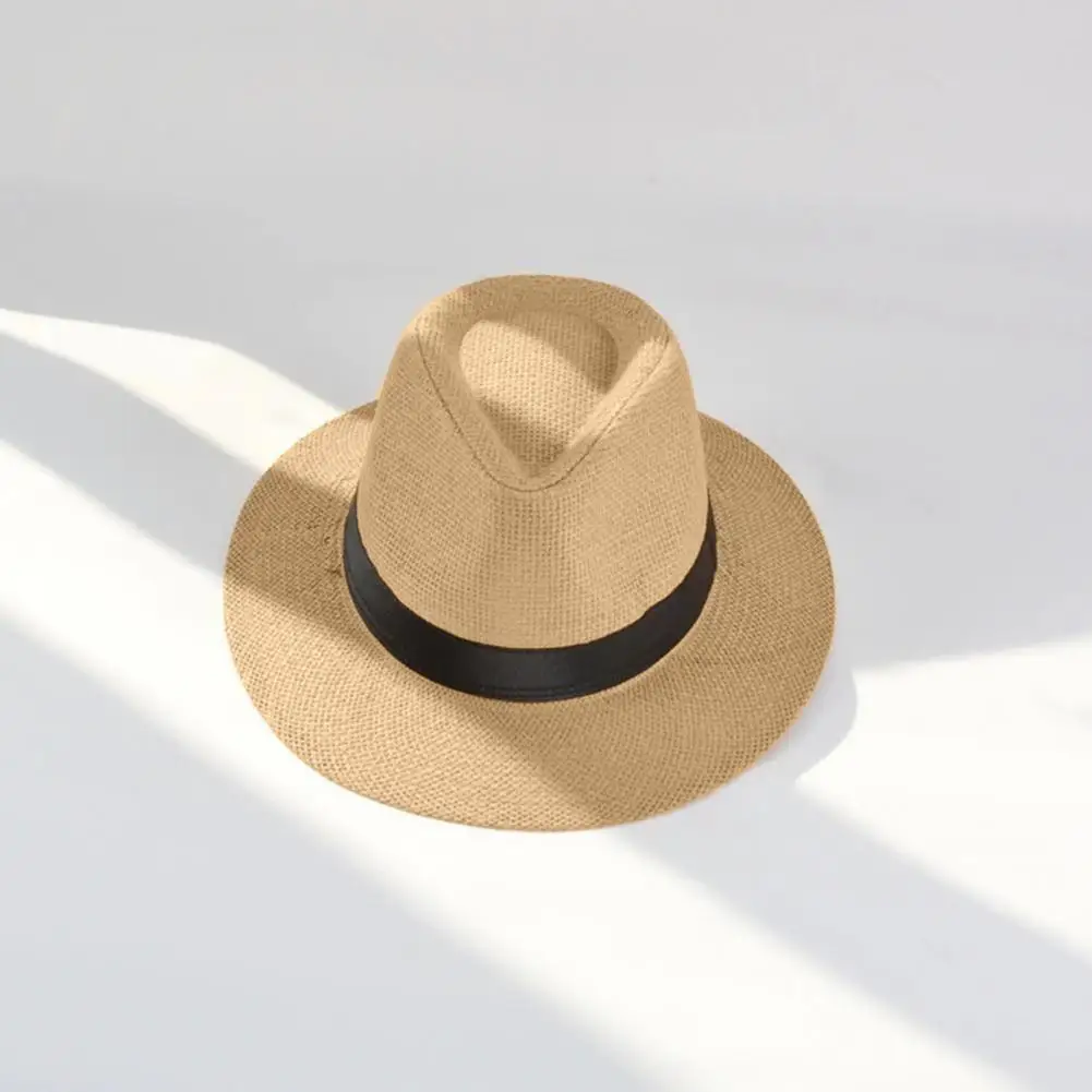 

Jazz Hat Breathable Men Hat Band Decor Beach Wide Brim Straw Hat Fashion Accessories