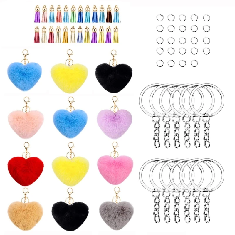 

Colorful Fluffy Pom Pom Keychains Faux Fur Pompoms Keychains with Keyrings and Tassel accessories for Bag Car Phone T8DE