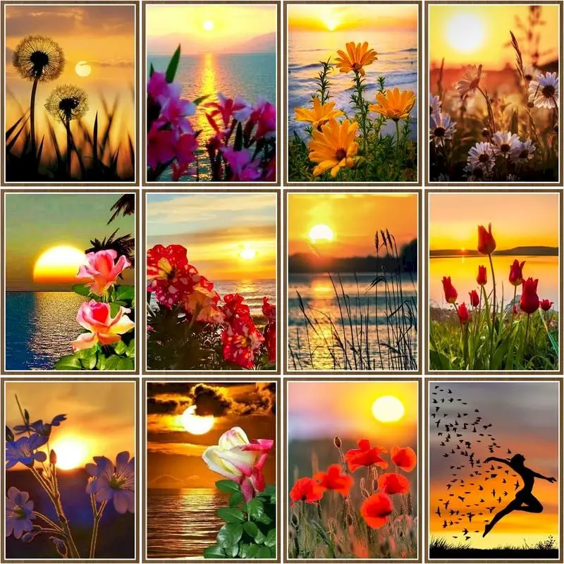 

CHENISTORY Coloring By Number Sunset Scenery Drawing On Canvas Picture By Number Flower Handpainted Home Decoration Diy Gift