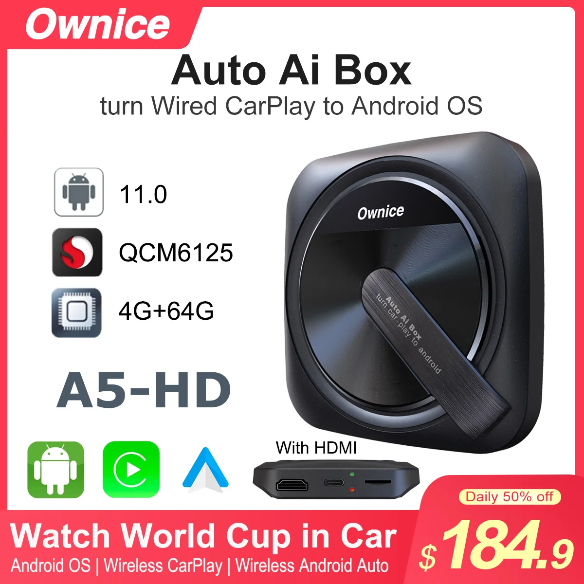 Ownice A5 HDMI carplay ai box android 11 tv box wireless iptv subscription for netflix Kia vw peugeot Panamera toyota mazda ford