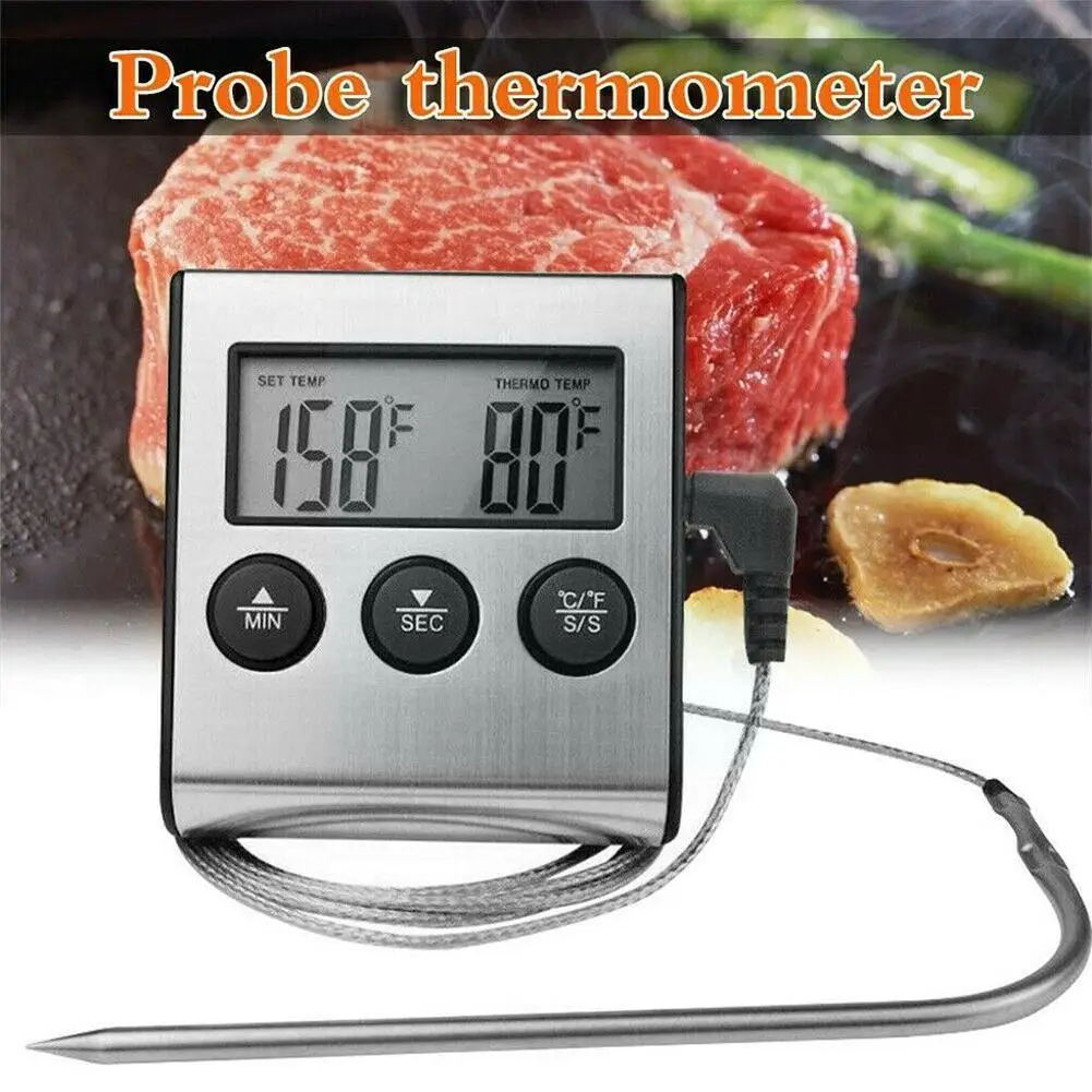 

Digital Barbecue Meat Thermometer Steel Probe Food Thermomet Oven Thermometer Timer Temperature Cooking Kitchen U4j9