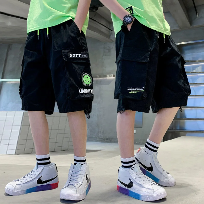 

Summer Cargo Shorts Boys 2022 New Fashion Loose Multi-Pocket Knee Length Pants Casual Brand Teenage Boys Clothes for Teens 4-16
